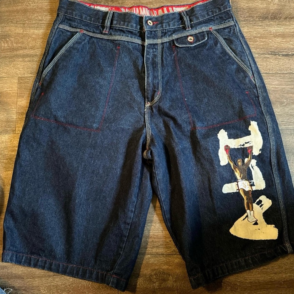 Men's Blue Denim Shorts with Graphic